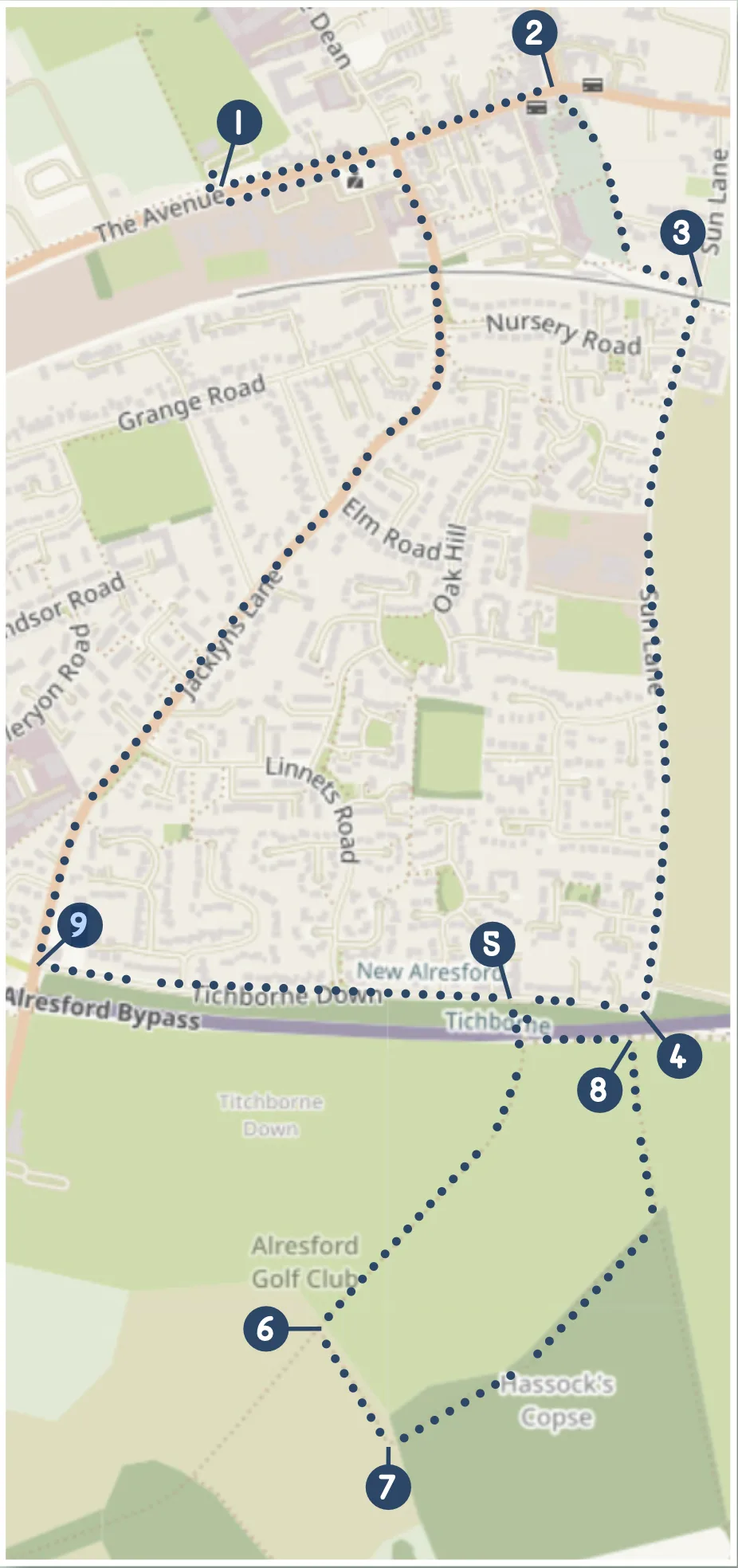Walk 2 Alresford Golf Course route map