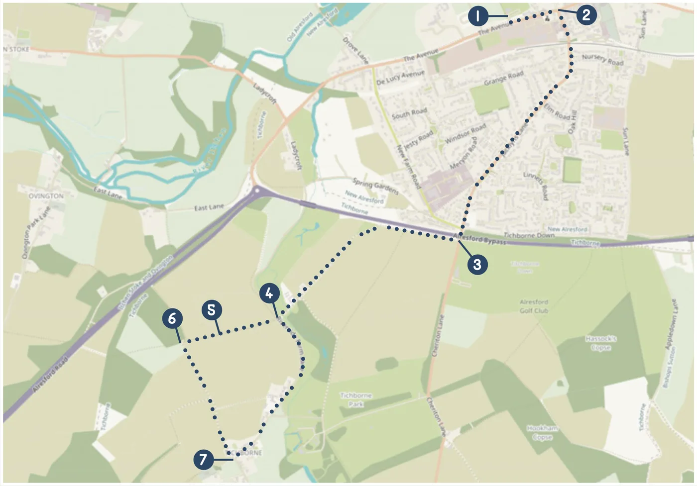 Walk 3 Tichborne Circle route map