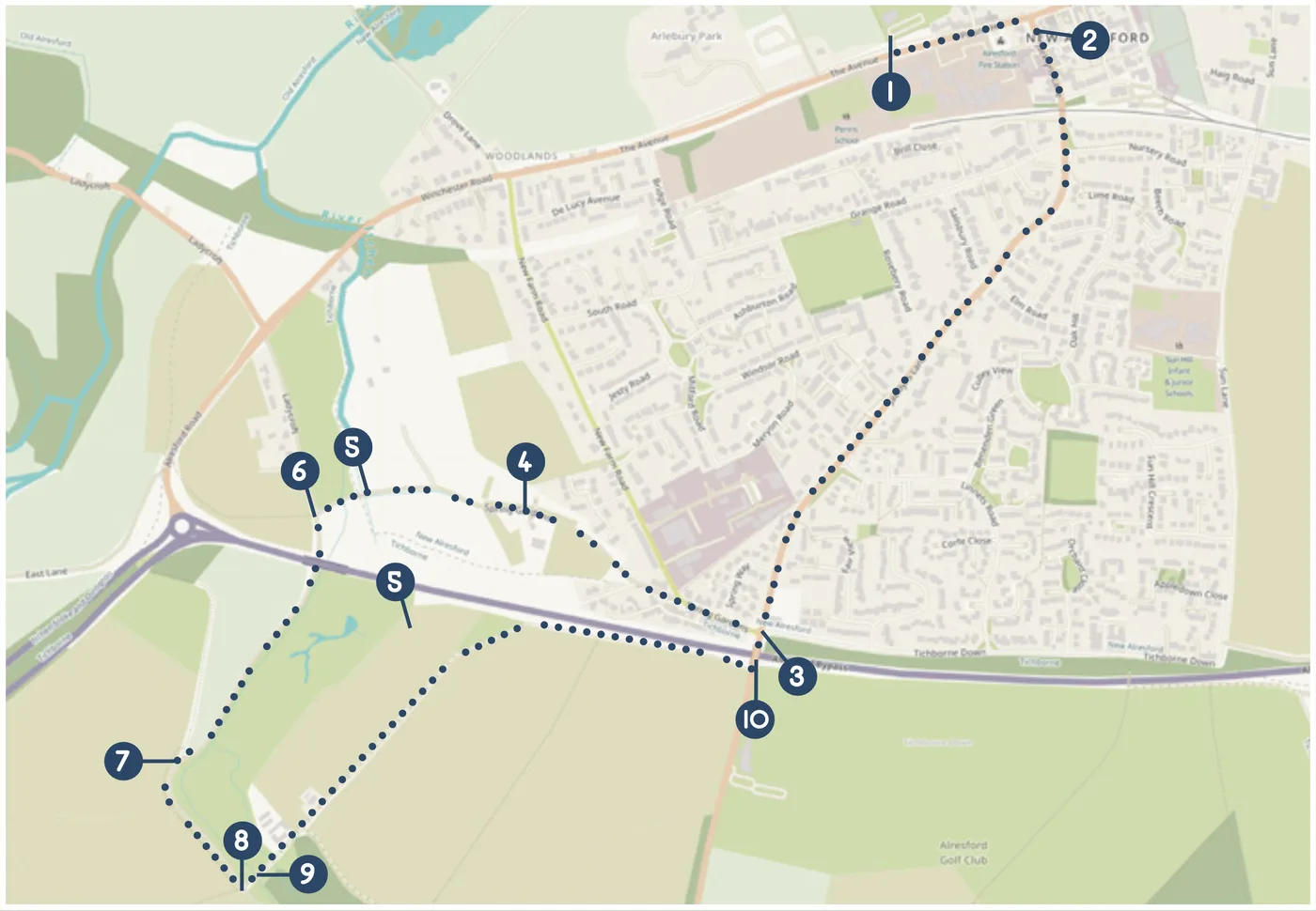 Walk 7 Watercress Beds and Ford route map