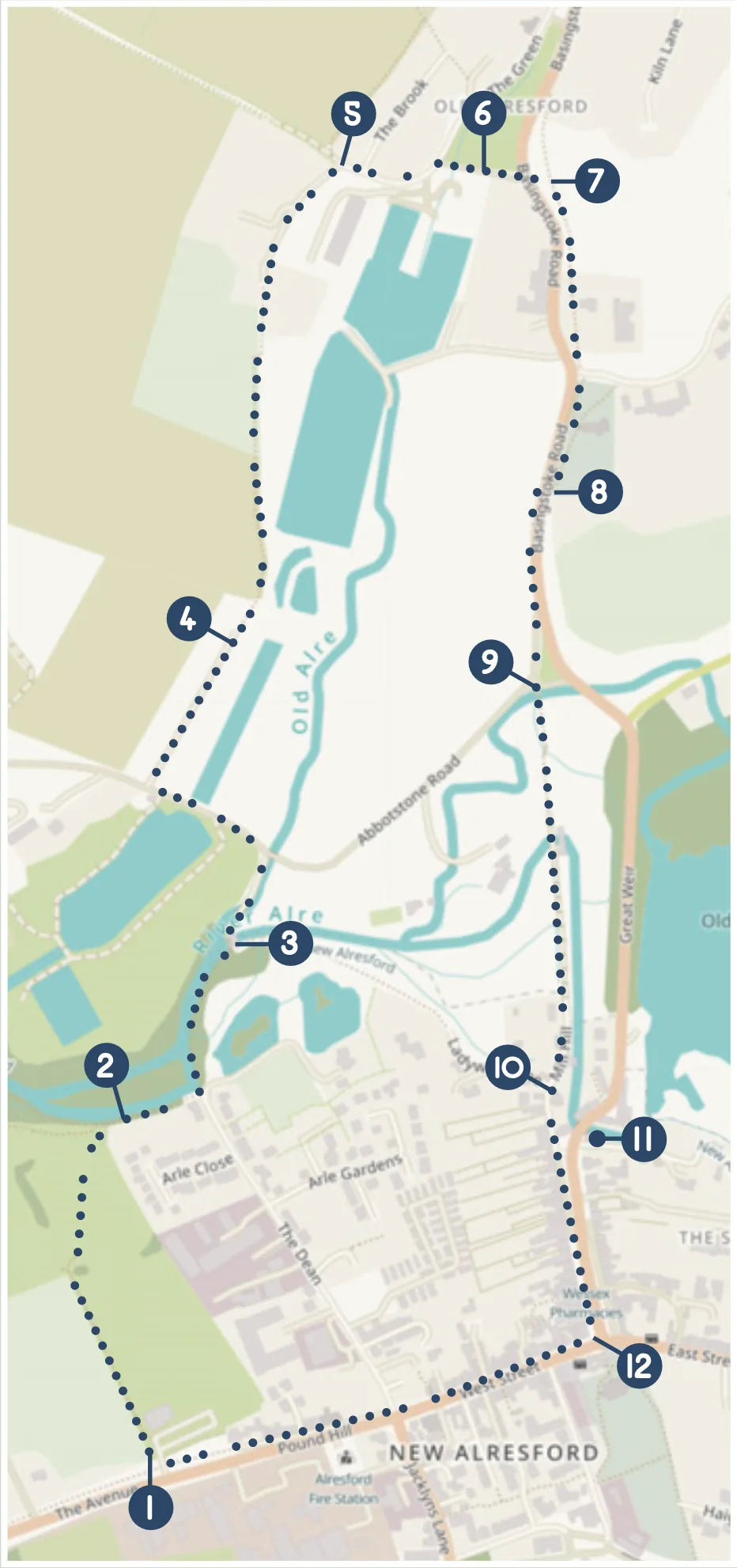 Walk 8 Old Alresford and Pinglestone route map