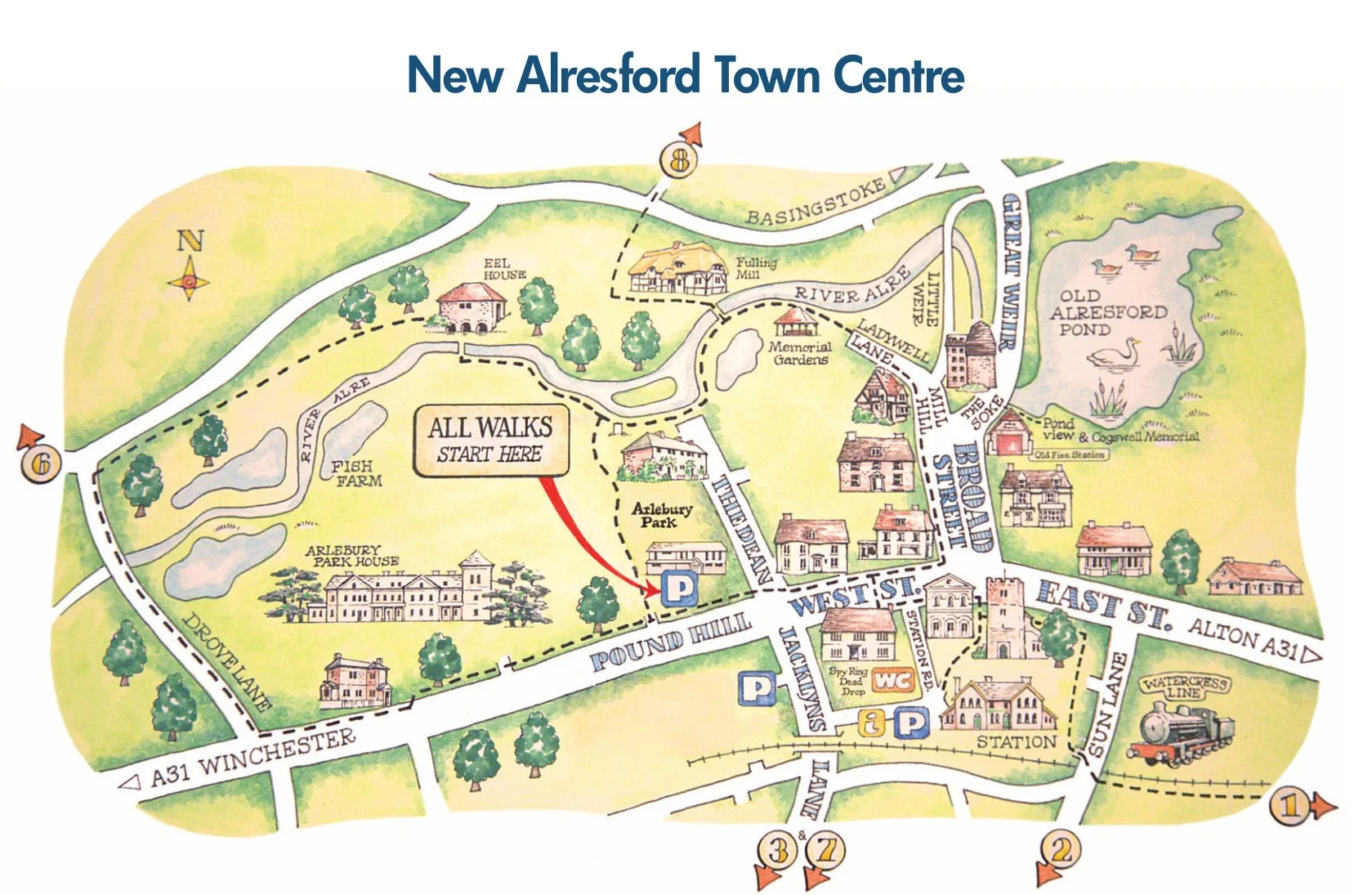 New Alresford Town Centre illustrated map